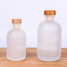 frosted heavy bottom boston liquor glass bottle with cork 250ml